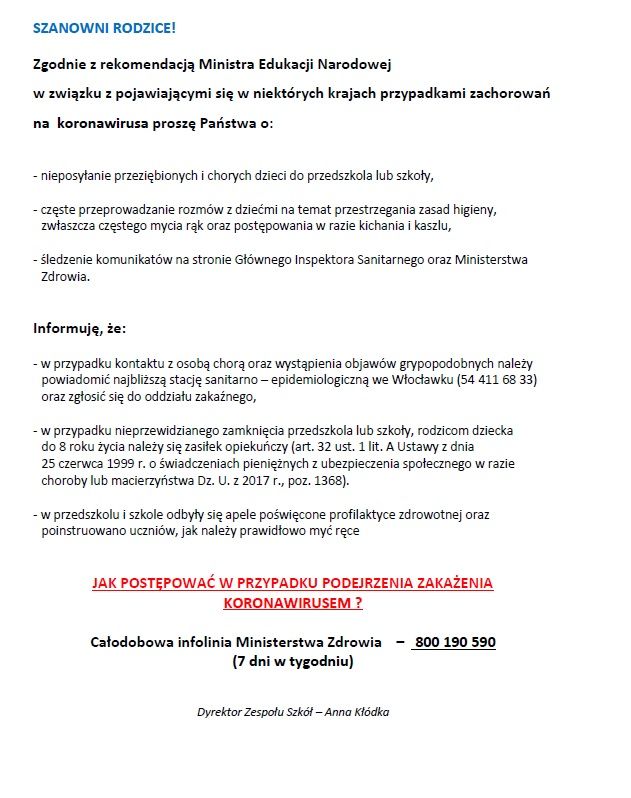 KORONAWIRUS - PISMO OD PANI DYREKTOR